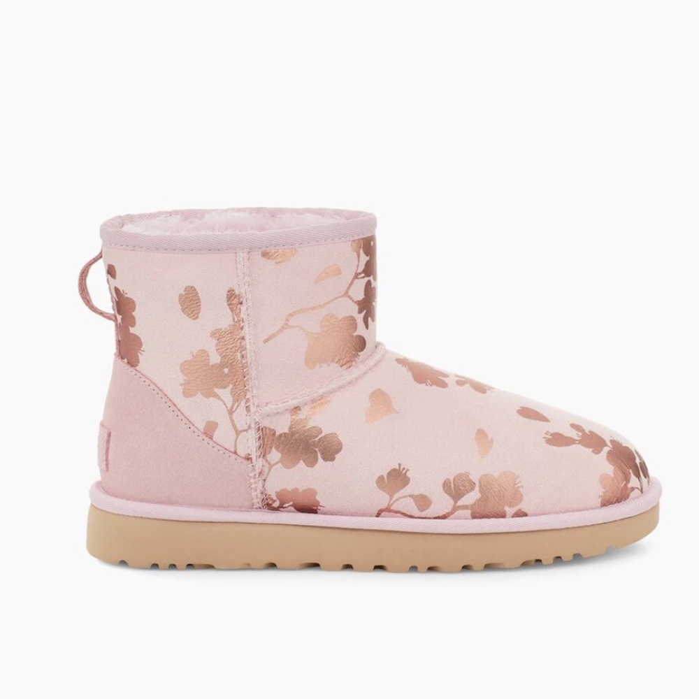 UGG Classic Mini Floral Foil Seashell Pink Boots - Picture 10 of 10